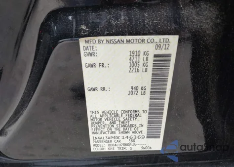 2013 Nissan Altima 2.5 Sv z USA, uszkodzony, nr VIN 1N4AL3AP4DC146369